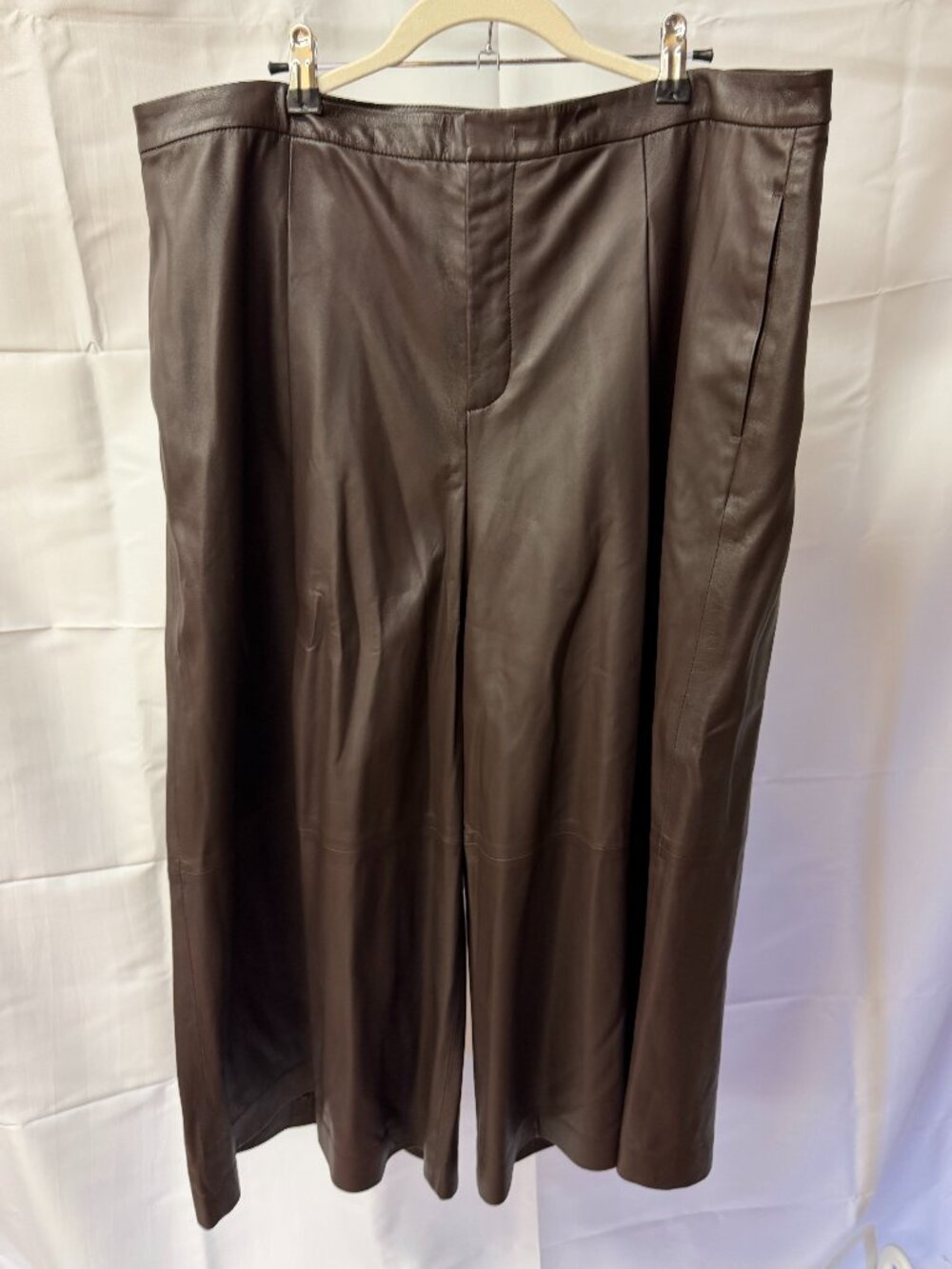Vince Brown Leather Wide Leg Capris/Culottes 16 NWT (minor damage)